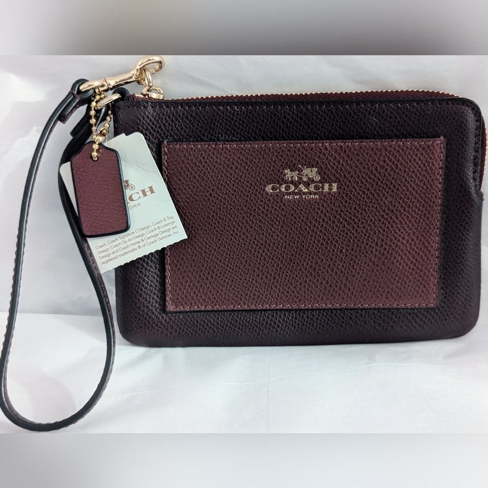 Coach Burgundy Two Toned Leather Wristlet